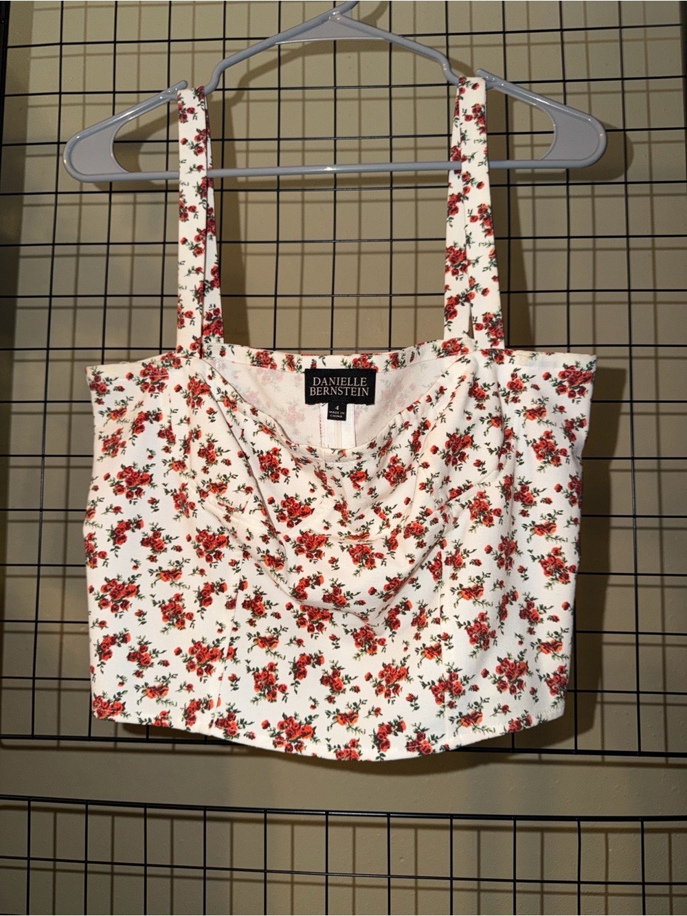 DANIELLE BERNSTEIN White Crop Tank with Red Rose Print